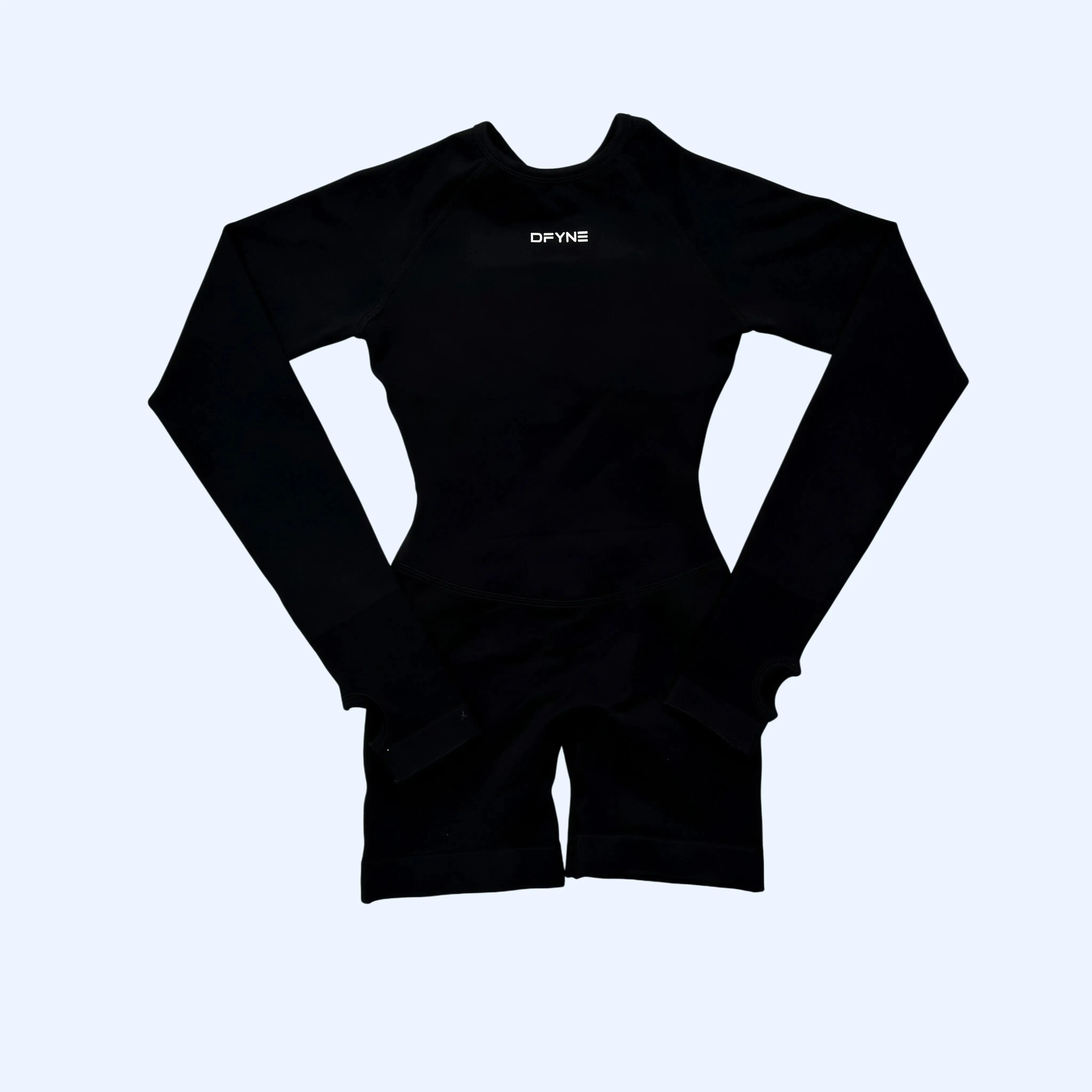 Viral DFYNE Long Sleeve Seamless Padded Shorts Bodysuit | High Stretch Sexy Yoga Gym Workout One Piece Romper
