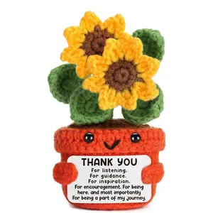 Handmade Positive Energy Crochet Sunflower Ornament, Includes Thank You Card, Emotional Support Gift for Family Friends Teachers