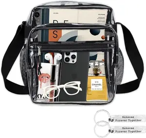 Clear Bag for Stadium Events | PVC Waterproof Crossbody Purse for Men and Women with Adjustable Strap | Tote Lunch Bag for Sports, Concerts, Work, Travel & Party