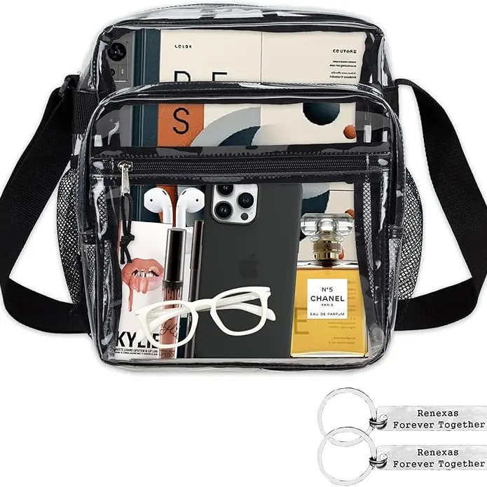 Strength Pro Women's PVC Waterproof Clear Crossbody Purse with Adjustable Strap - Stadium Use - Luggage Tote Bag for Airports, Work