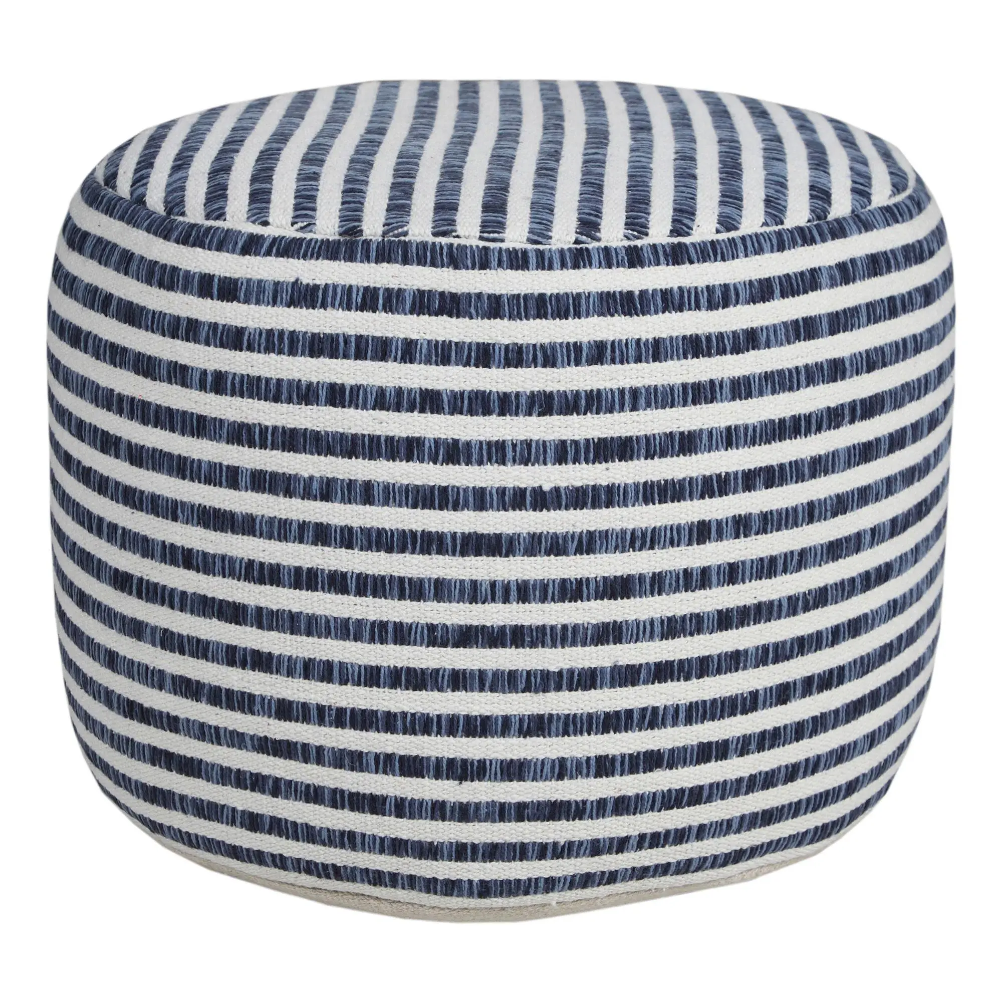 Ox Bay Striped Modern Hand-Woven Cotton Pouf Ot toman