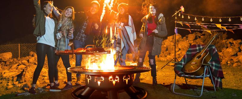 BALI OUTDOORS 47 Inch Wood Fire Pit with Removable Cooking Grill - Round Heavy Duty Modern Firepit Stove for Outdoor Cooking & Gatherings