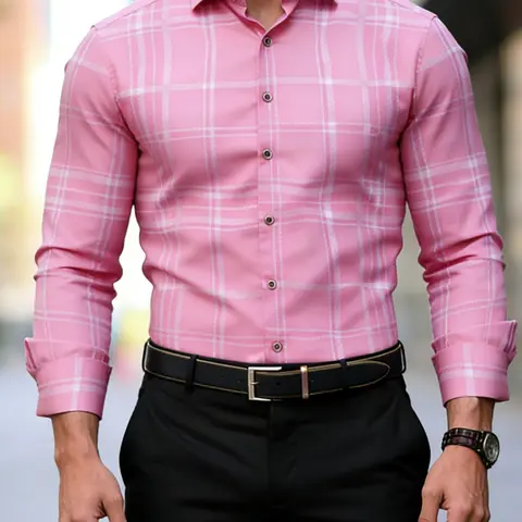 🔥Men's Street Style Plaid Checked Blouse, Fitted Long Sleeve Top, Casual Collared Button Front Shirt, All Season Wear, Summer Travel Cs7117, Casual Fashion Shirt