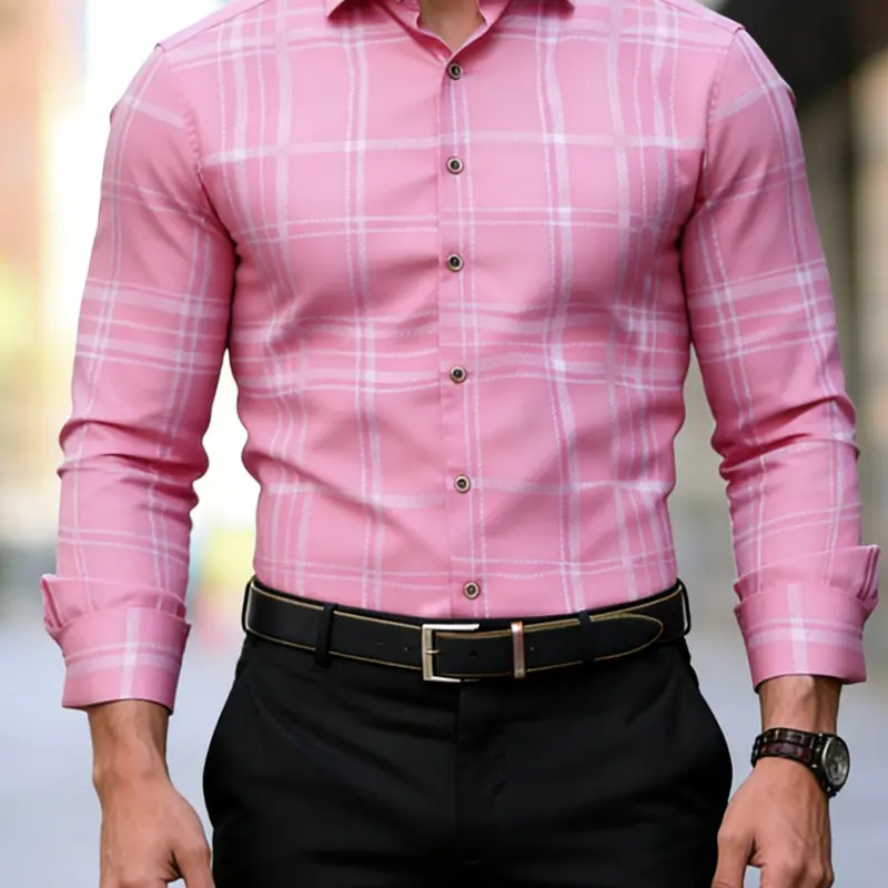 š„Men's Street Style Plaid Checked Blouse, Fitted Long Sleeve Top, Casual Collared Button Front Shirt, All Season Wear, Summer Travel Cs7117, Casual Fashion Shirt