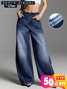 Women's High Elastic Denim Banana Pants, Fitted Casual Style, Plain Pattern, All Seasons Wear, Comfortable and Stylish
