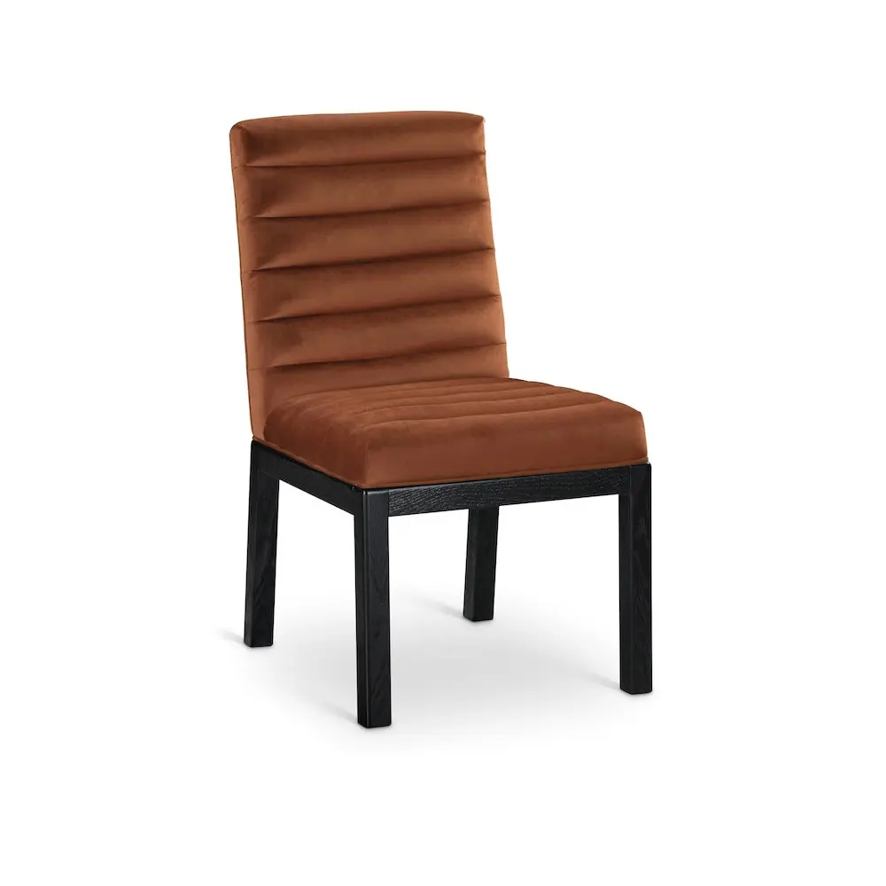 Evelyn Cognac Velvet Upholstered Dining Chair - Channel Tufted, Single Seat, for Contemporary Home Decor