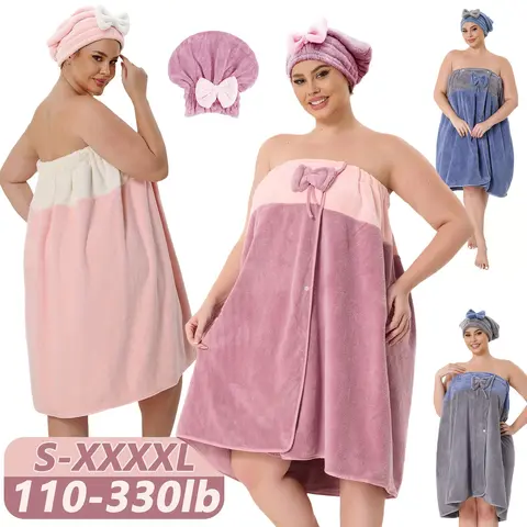 2pcs Set, 31.89*88.58inch/31.89*64.96inch S-XXXXL Adjustable, Oversized Bath Skirt + Triangular Hair Drying Cap, Two-Tone Solid Color, Suitable for Home, Travel, Steam Room, Spa, And Beach, Wash Cloths, Shower Towels