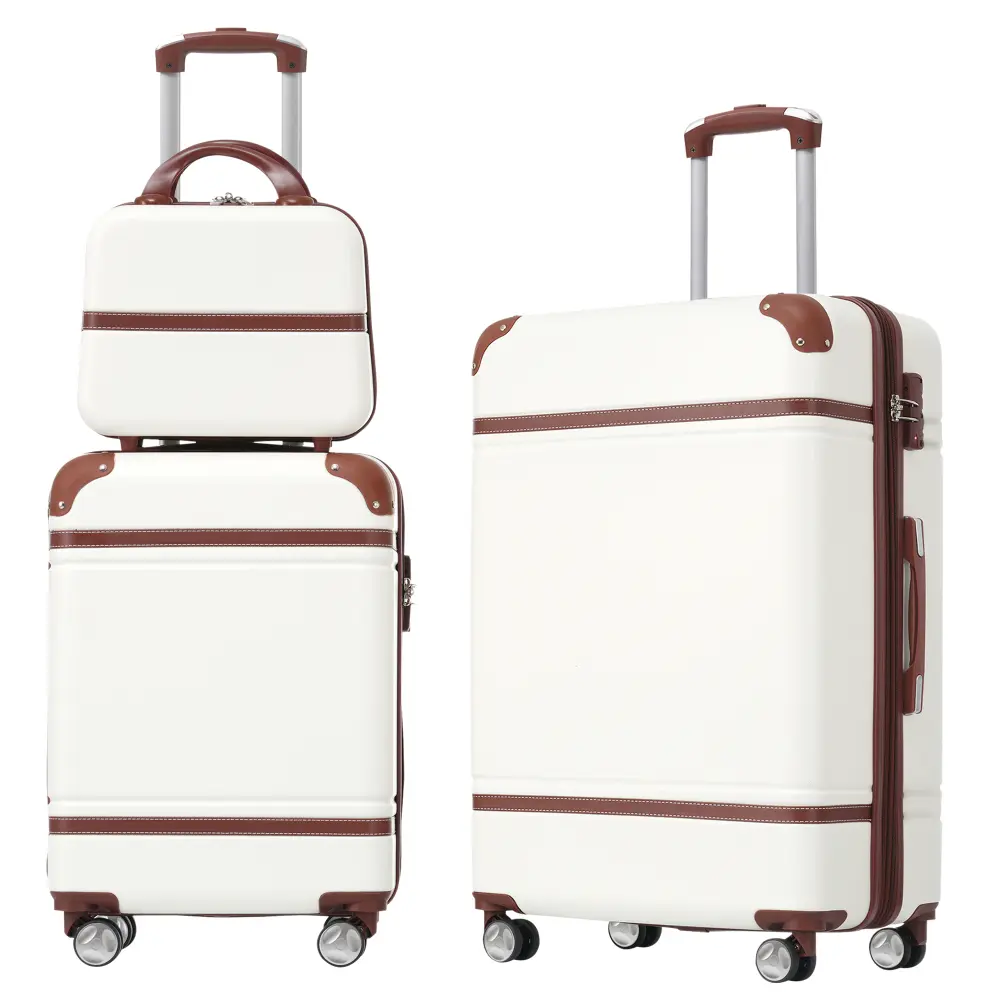 White Lightweight Hardshell Luggage Set - 3-Piece (20"+24" Spinner Luggages, Cosmetic Case) with TSA Lock, ABS Plastic, Expandable, Stacked Pack