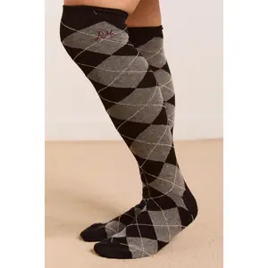 Knee High Argyle Socks in Grey Black