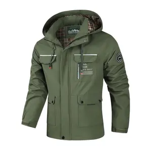 Men's Spring And Autumn Casual Workwear Jacket, Lightweight And Practical With Multiple Pockets, Thin Fabric, Detachable Hooded Pocket,Men's Outdoor Hooded Coat Beige Solid Color Trench Coat, Mens F Menswear Tops jackets