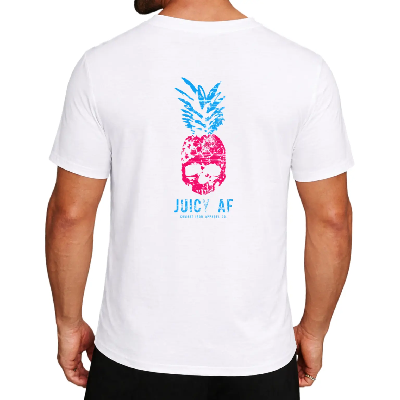 Classic Loose Fit Cotton Crew Neck Back Print T Shirt With Worn Texture Skull Pineapple Shape And Juicy Af Brand Letter Art Print Unisex Short Sleeve Everyday Edgy Tropical Graphic Street Style Tee