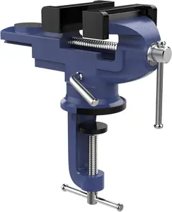 MOKO Table Vise 3 Inch, 360° Swivel Base Universal Home Vise Portable Bench Clamp, Clamp-on Vise Bench Clamps Fixed Tool for Woodworking, Metalworking, Cutting Conduit, Drilling, Sawing, Blue