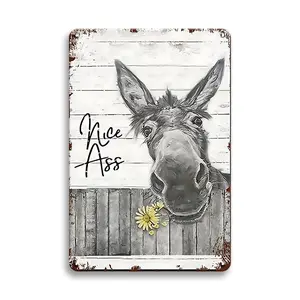 8*12 inches Donkey Pattern Tinplate Tin Sign Funny Donkey Bathroom Wall Art Decorative Home Bar Gift Easy Install Pre Drilled Holes Hanging Decoration metal wall sign Vintage Metal Tin Sign home decor plaque funny bar sign
