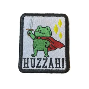 Huzzah Frog Embroidered Patch • Choose Size • Iron-On, Sew-On, or Hook Backing • Bold Statement Badge for Jackets, Bags & Gear Clean Lettering Cosplay Gear