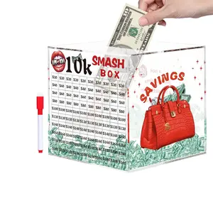 Graduation Gift for her,10k Smash Box for Money, Piggy Bank for Adults 10000 Savings Challenge Box, Money Saving Box for Cash, Unbreakable Clear Acrylic Money Saver Must Break to Open