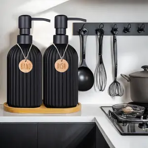 Matte Black Soap and Dish Dispenser Set for Kitchen Sink - 2 PCS Refillable Bottles with Elegant Design
