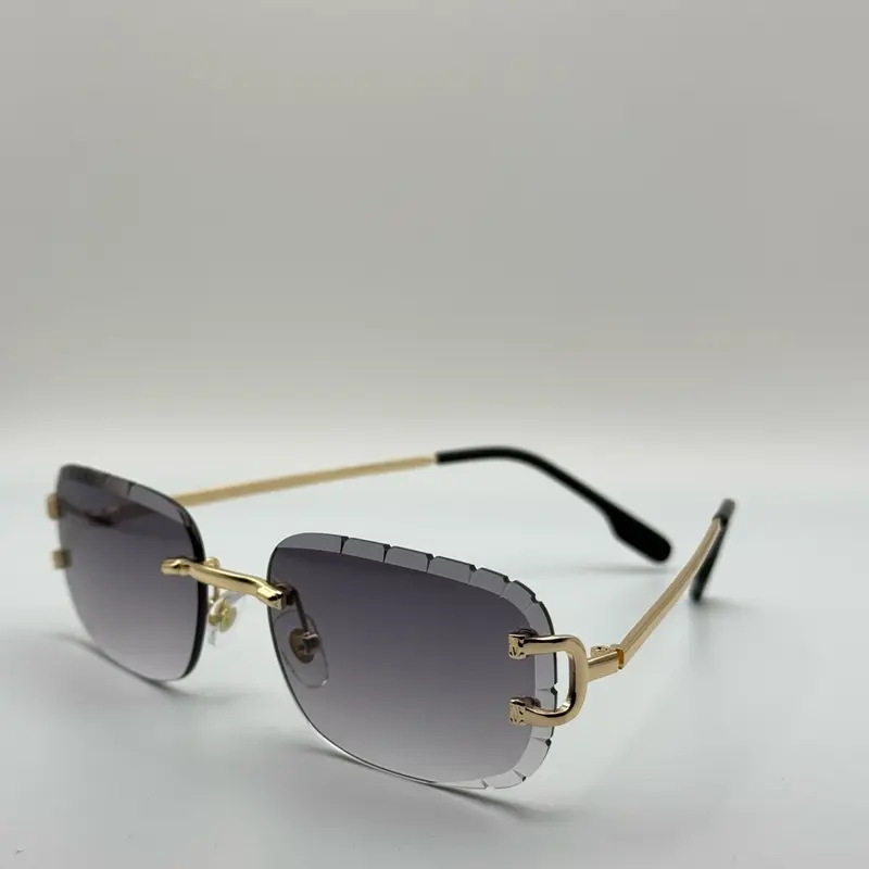 Unisex Luxury Diamond-Cut Rimless Square Gradient Metal Sunglasses - Gold Frame, Elegant Detailing, UV Protection Lenses, Street Style, Bright-Day Clarity, Daily Elegance, Spring Stylish Accessories, Microfiber Cleaning Cloth Included