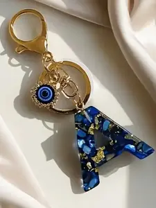 Women's Elegant Keychain, Resin Stone Gold Foil Letter Charm, Car Keys Pendant, Student Wallet Backpack Accessory, Fashionable Design, Handmade Keychain