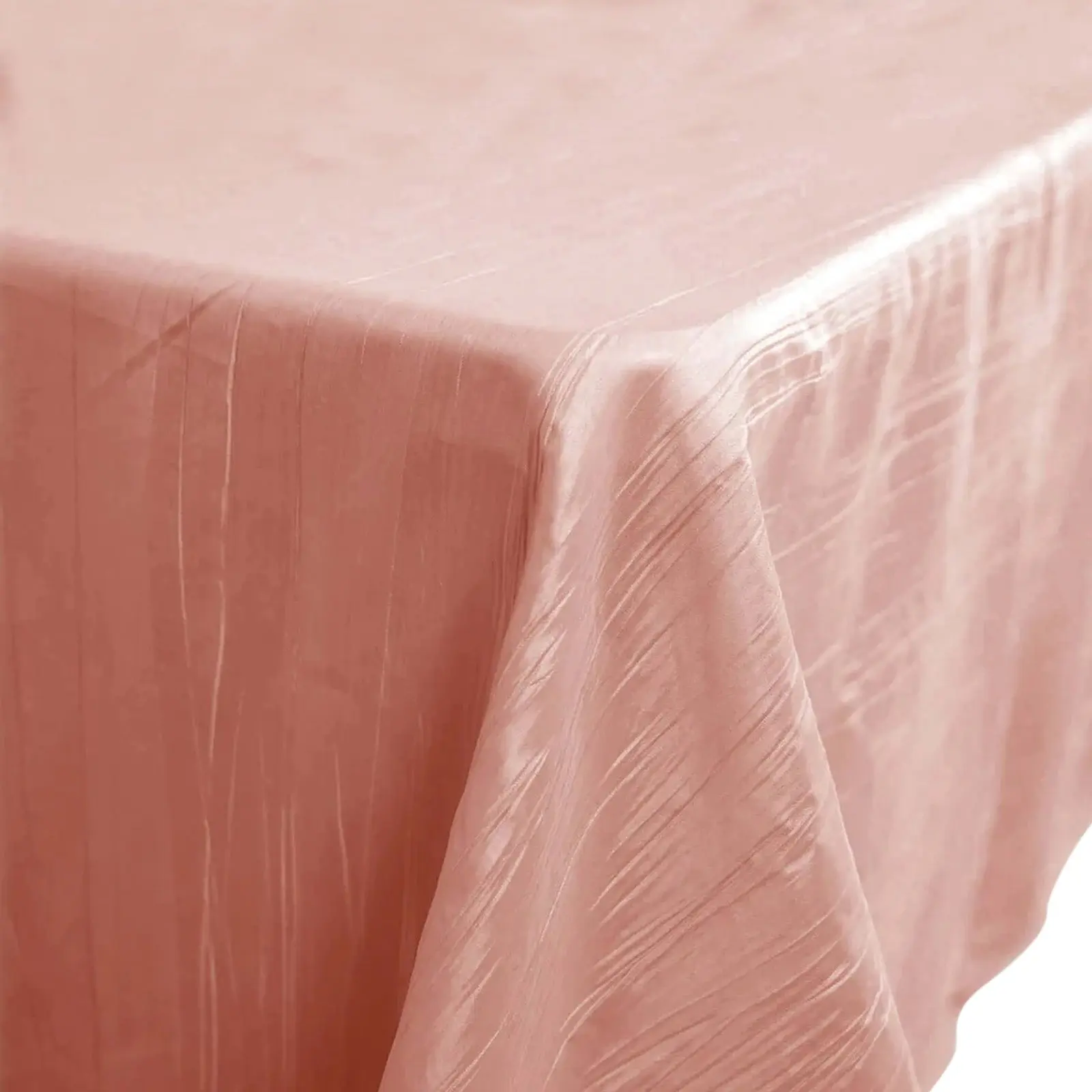 Crushed Taffeta Rectangle Tablecloth - 90"x132" Dusty Rose, Accordion Crinkle Texture, Seamless Edge, Hand Wash Only, for Wedding, Events Decoration, Protects Tabletops