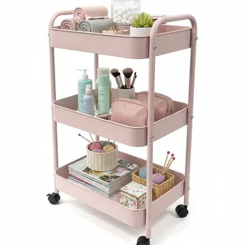 3-Tier Metal Rolling Utility Cart with Wheels Multi-Functional Storage Organizer for Kitchen Bathroom Office Baby Essentials Makeup Lockable Casters Large Capacity Easy Assembly,Space-Saving Mobile Shelf for Pantry Laundry Room Dorm and Craft Supplies