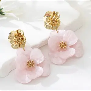 Acrylic Flower Drop Earrings - Elegant Delicate Design Lightweight Comfortable Everyday Wear Versatile Accessory for Any Outfit