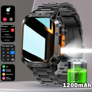 2026 New Men's Wearable Sport Smartwatch, 2.01-in Screen, 1200mAh Battery, Bluetooth Connection, LED Flashlight, Smartphone Sync, IP68 Waterproof, 100+ Sports Modes, Android & iOS Compatible, Charging Function, Voice Recording, Calorie Tracker, Water-Resi