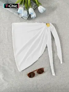 Women's Solid Color Cover-Up Skirt, Beach Swimsuit Cover, Casual Fashion Bottoms for Beach Vacation, Ladies Swimwear for Summer