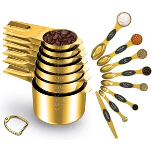 Measuring Cups and Spoons Set of 15, 18/8 Stainless Steel, Includes 7 Nesting Metal Measuring Cups,8  Measuring Spoons set - Ideal Kitchen Gadgets for Cooking and Baking Needs
