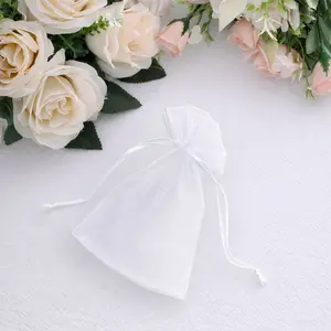 100 Pack White Organza Drawstring Gift Bags, 4" x 6" – Wedding Party Favor Bags
