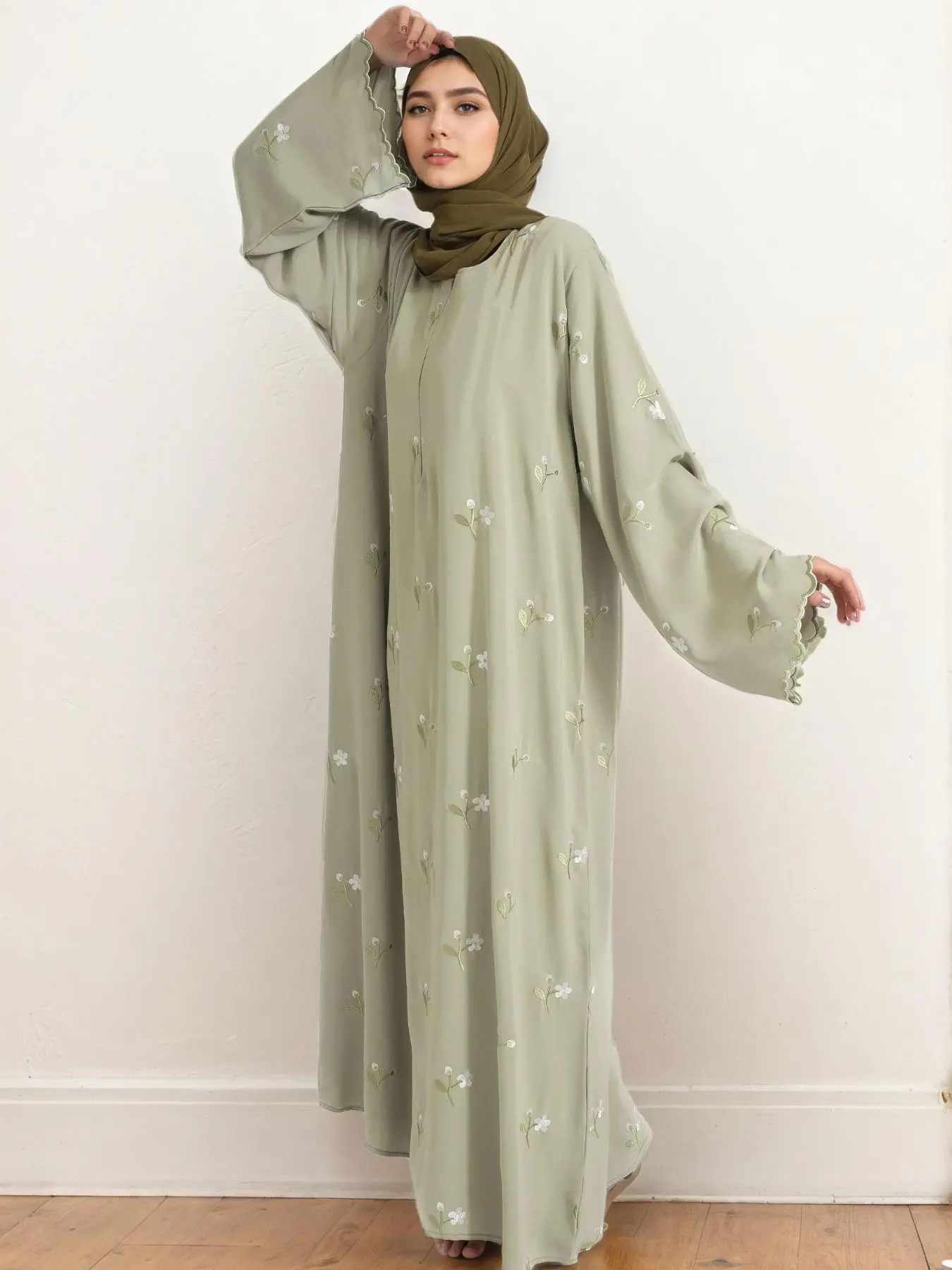 Women's Embroidery Zipper Modesty Abaya without Hijab, Elegant Long Sleeve Round Neck Abaya for Party, Ladies Islamic Clothing for All Seasons, Muslim Clothing, Abayas For Eid
