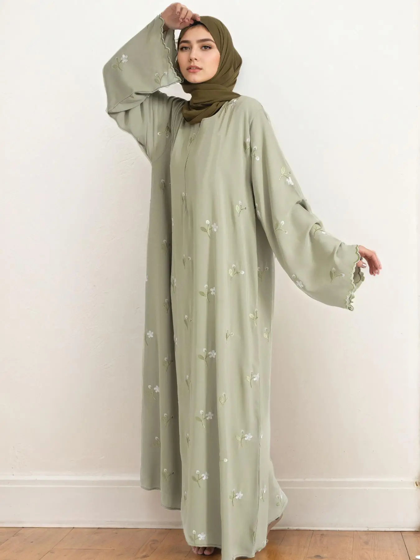 Women's Embroidery Zipper Abaya without Hijab, Elegant Long Sleeve Round Neck Abaya for Party, Ladies Islamic Clothing for All Seasons