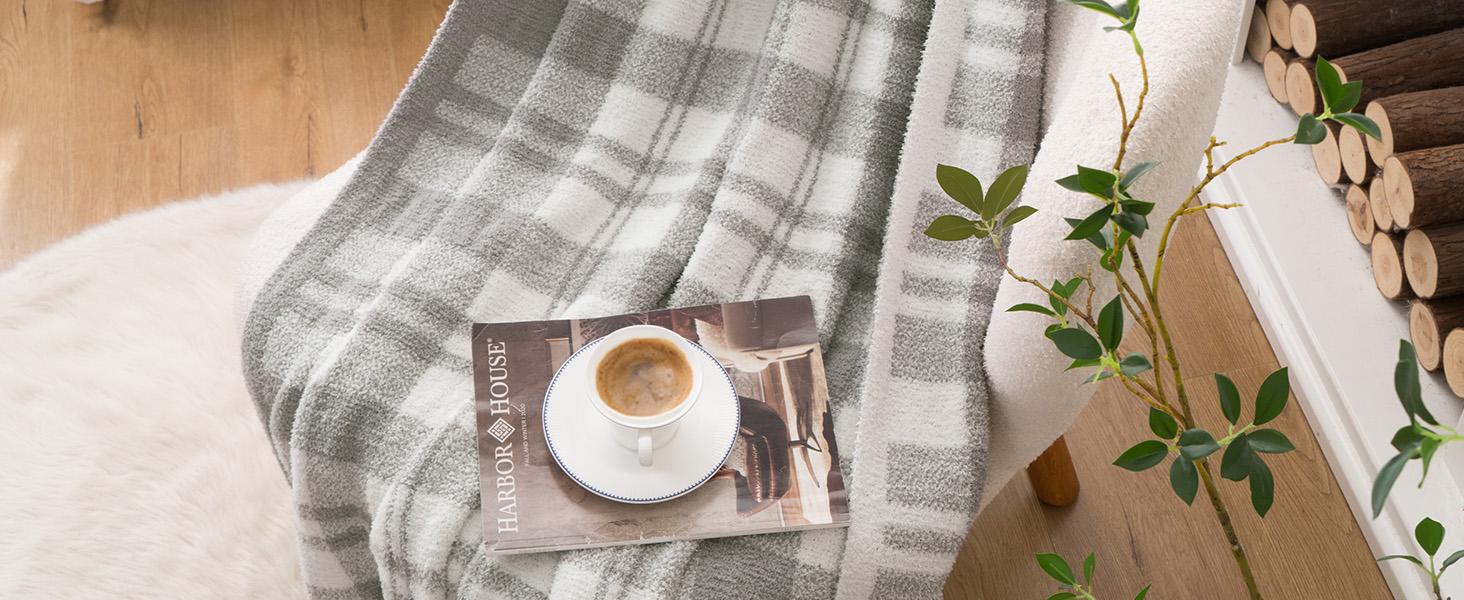 Battilo | Reversible Plaid Throw Blanket - Warm Aesthetic, Comfy, Knitted for Sofa & Bed, 50"x60" Home Decor Blanket