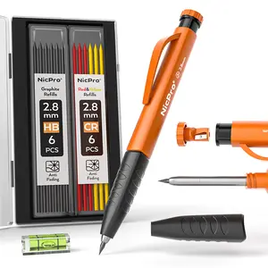 Nicpro Carpenter Pencils with Sharpener & Finger Grip, Mechanical Pencil Set with Refills, 3-IN-1 Deep Hole Construction Pencil, Heavy Duty Woodworking Tools for Architect - With Case