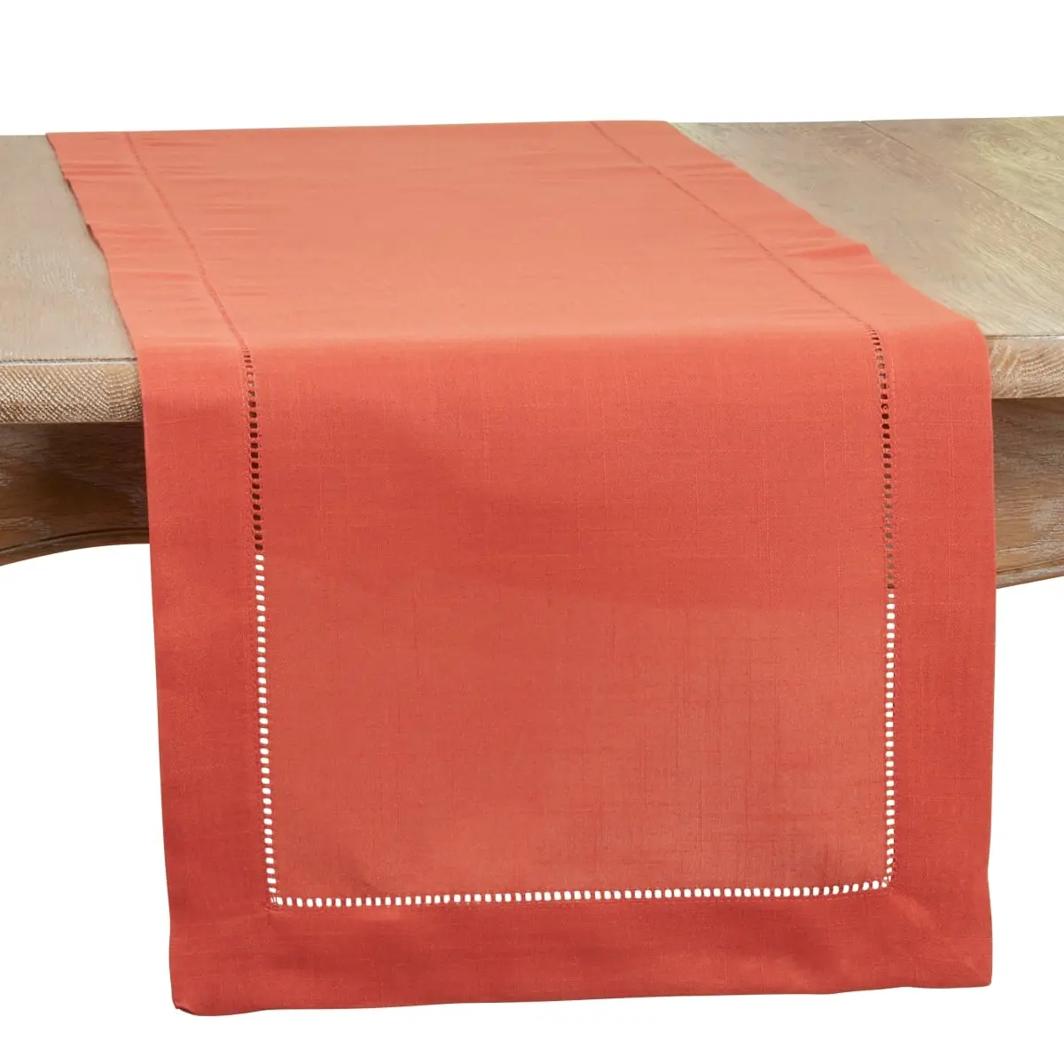 Saro Lifestyle 6318.TC1672B Rectangular Polyester Table Runner (16x27 in.) with Hemstitched Border, Terracotta for Table Setting