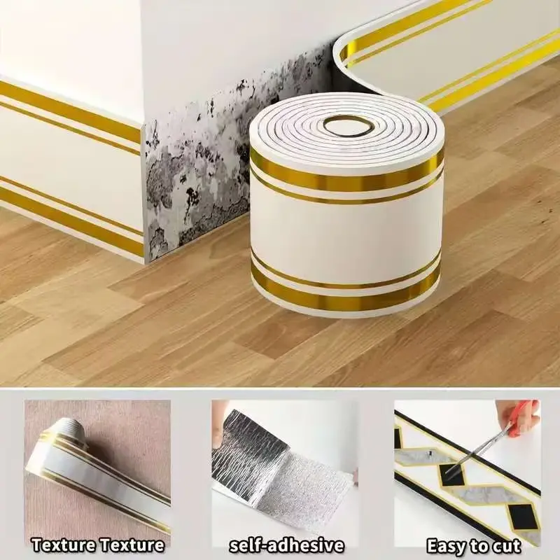 Self Adhesive Skirting Board Roll - Waterproof, Flexible Peel and Stick Baseboard Trim, Wall Molding Strip for Living Room, Home Decor (Home Supplies, Decorative Borders)