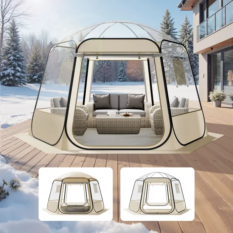 VEVOR Aesthetic Floorless Camping Tent, 11x10.2 ft Waterproof UV-Resistant Transparent Dome Igloo, 540° Panoramic View, SBS Zip Water Seal, Night-Visible Stakes, Double-Stitched Seams, Heat-Sealed Bonding, Windproof, for 8-10 Persons Family Adventures
