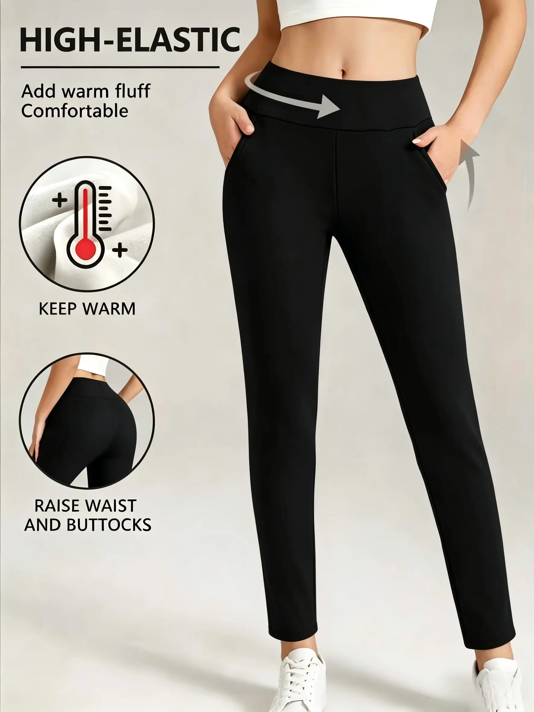 Women's Fleece Lined Leggings, Comfortable High-Waist Thermal Full Length Tights for Winter Outdoor Yoga & Running, Lady, Fit
