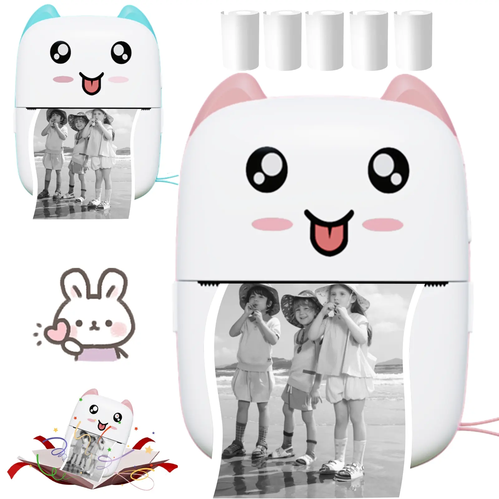 Wireless Mini Thermal Printer for Phone, Portable Sticker Photo Printer, No Ink Needed, Inkless Printing, Ideal Gift for Kids Teens for Christmas Birthday Halloween Easter Thanksgiving Back to School