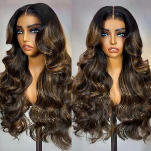 OQ HAIR 200% Density Body Wave Ombre Glueless Wigs Human Hair Highlight Balayage Color Pre Plucked T Part 9x6 Lace Wig With Ntural Hairline