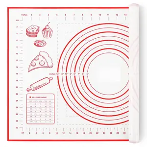 Silicone Baking Mat for Baking, Pastry Mat for Rolling Dough Non Slip Extra Large, Fondant Mat with Measurement, Kitchen Counter Mat for Pie Crust, Pizza and Cookies, Oven Liner Mat, Red