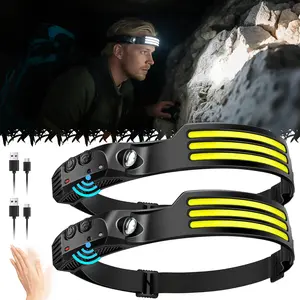 ISUNMEA 2 PCS LED Headlamp Rechargeable, 230° Wide Beam Head Lamp with Motion Sensor, Waterproof Head Light Flashlight for Hiking, Running, Repairing, Fishing Cycling