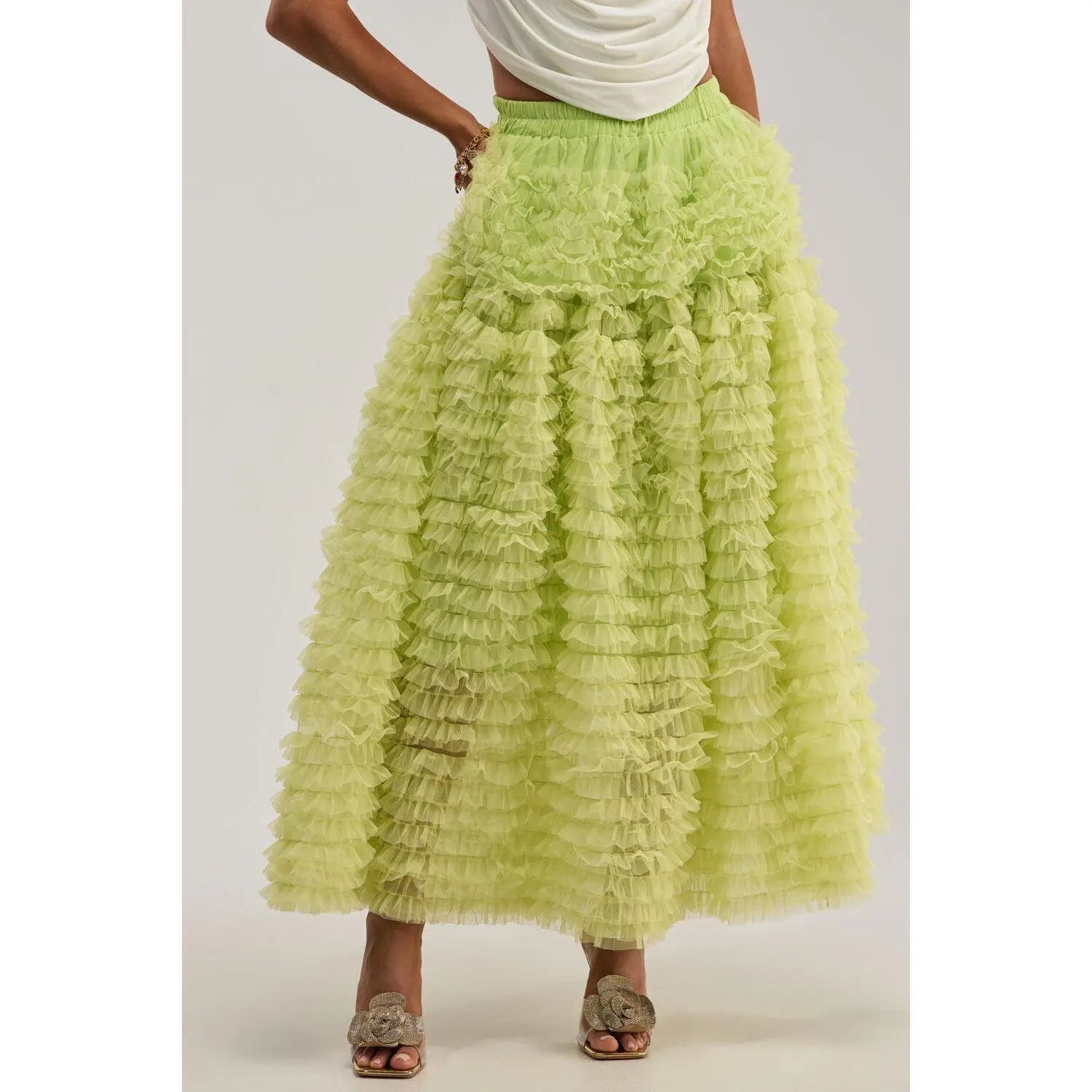 LOVE THE DRAMA MESH MAXI SKIRT