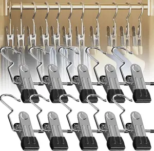 Stainless Steel 20pcs Laundry Hook Clips - Space Saving Rust-Proof Clothespins, Hat, Pants, Travel Hooks, 360° Rotating Hangers Organizer Space-Saving