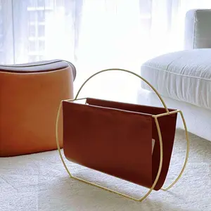 Light Luxury Nordic Metal & Leather Magazine Rack