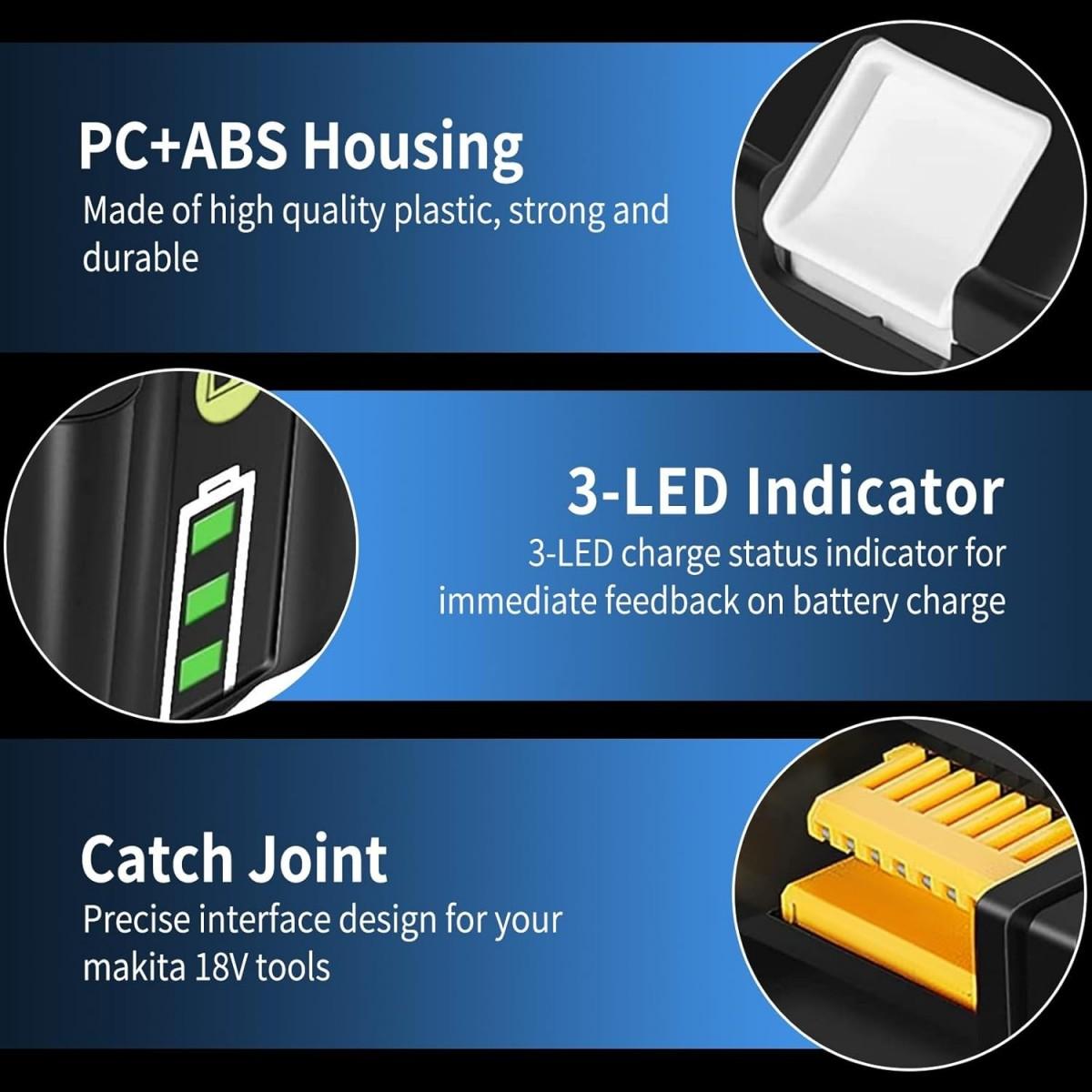 2Pack 8.0Ah Lithium-ion Replacement for Makita 18V Battery and Rapid Dual Charging Port Charger Compatible with Makita Battery 18V BL1815 BL1830 BL1840 BL1850 BL1860