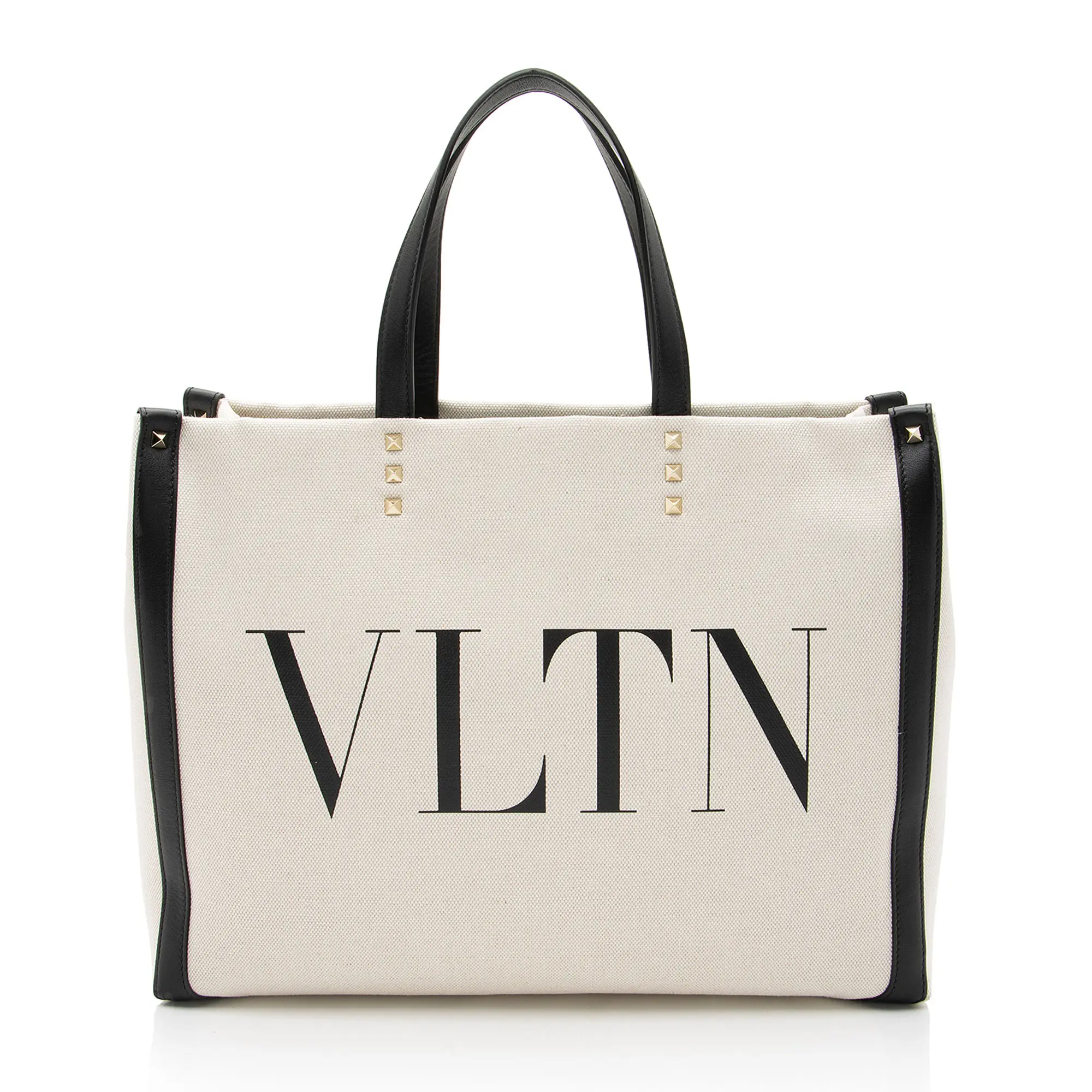 Pre-owned Valentino Leather Tote Bags Canvas Rockstud VLTN Grande Plage Small Tote