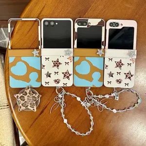 Leopard print hand-painted star for magnetic holder mobile case, suitable for Samsung Z flip3/4/5/6/7,shockproof protective case