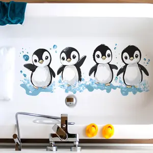 1PC Cartoon Penguin Decorative Wall Sticker for Bathroom Decor, Cute Home Background Decoration, Waterproof Wall Art for Kids Room