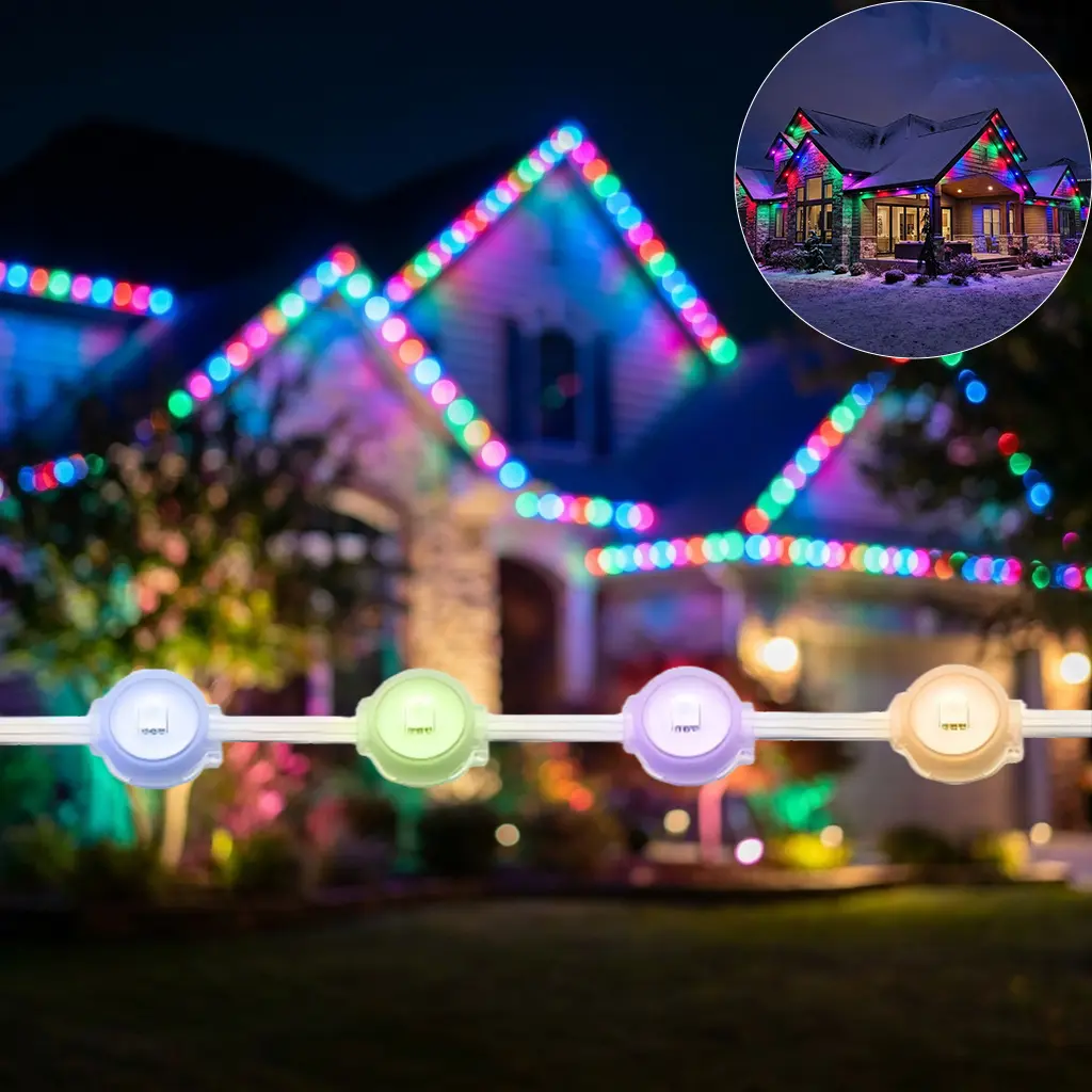 Permanent Outdoor Lights, Smart RGBIC Invisible Eaves Lights with Chasing Effects, Ultra-Bright LED Chips, App & Remote Control, Ultrasonic Welded IP67 Waterproof Dimmable Roof Lighting for Christmas, Halloween & Daily Architectural Decor