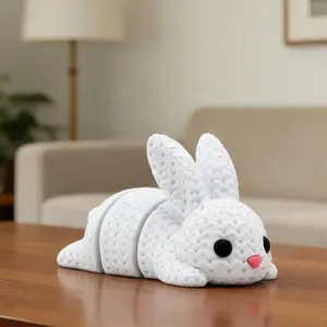 3D Printed Articulated Bunny Desk Pet, Faux Knitted Rabbit Decor, Flexible Stress Relief Easter Gift for Adults, Collectible Figurines, Articulated Fidget Figurines